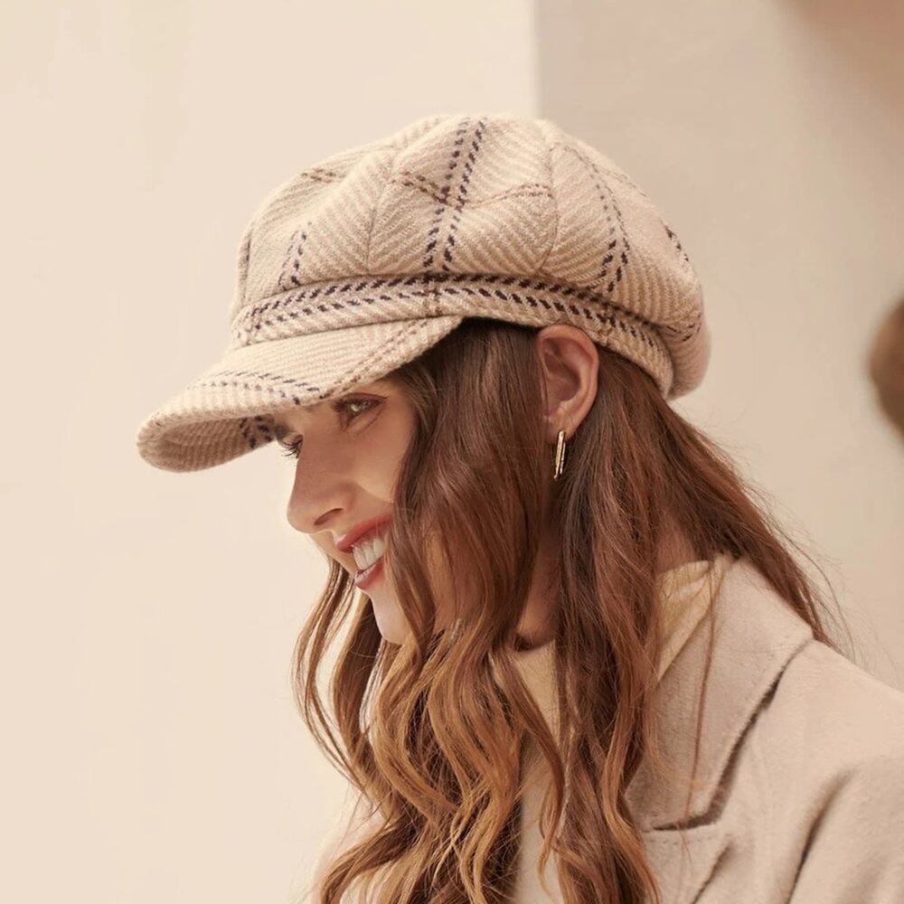 NWT Ladies breton cap newsboy hat fiddler baker visor Plaid Hat - Picture 2 of 3